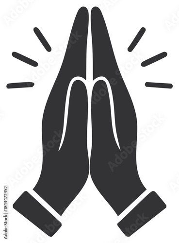 Prayer hands icon with radiant light emanating signifying hope and spiritual connection