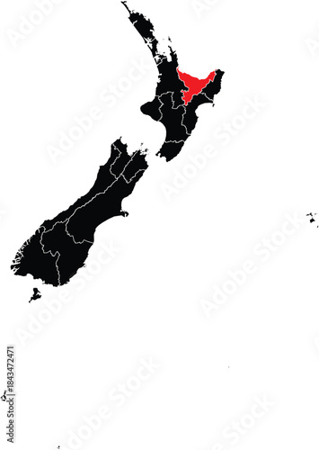 Bay of Plenty Region on Map of New Zealand Editable Vector