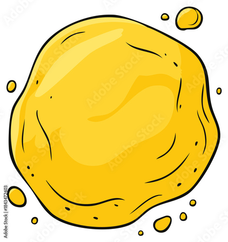 Cartoon illustration of a blob or mass of yellow color, with surrounding spots