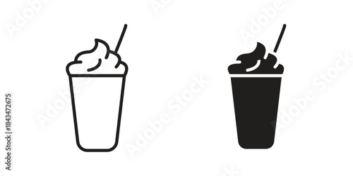 Milkshake icons. Solid black silhouette and line art outline. Minimal design element,