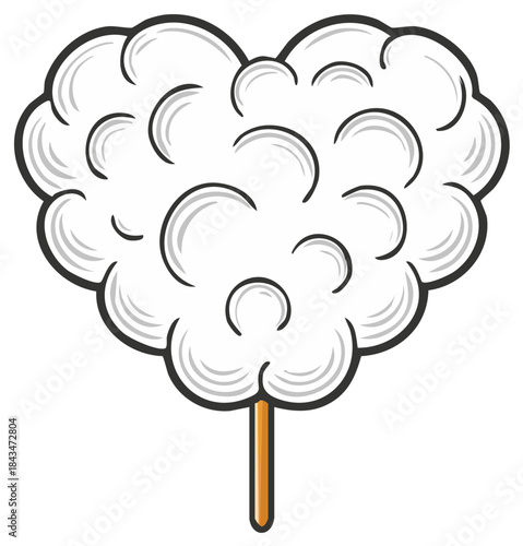 Heart shaped cotton candy on a stick cartoon illustration drawing