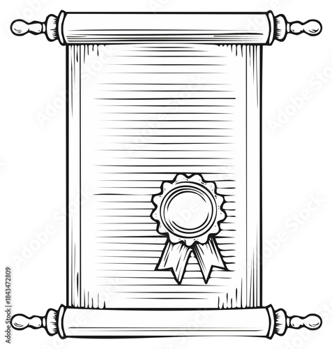 Vintage scroll with seal and ribbons blank document for awards or historical records