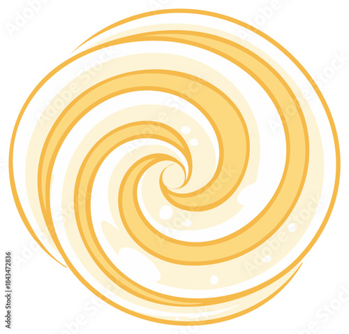 Playful yellow and white swirl candy or cream vortex in a hypnotic spiral cartoon illustration