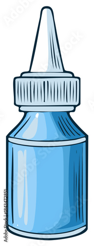 Blue medical dropper bottle for eye drops or nasal spray cartoon illustration