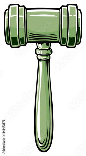 Green Wooden Gavel Illustration Symbolizing Justice, Law and Legal Processes