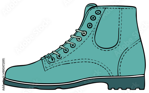 Teal colored illustration of a lace up boot on a white background