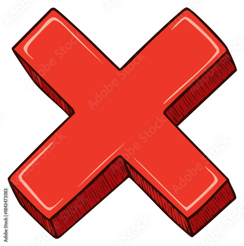 Bold Red X Mark Symbol with 3D Effect and Outline
