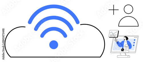 Cloud technology. Cloud with wireless symbol connectivity. Cloud technology enabling user connection, data analytics, and remote access. For IT, digital solutions, business tools, innovation