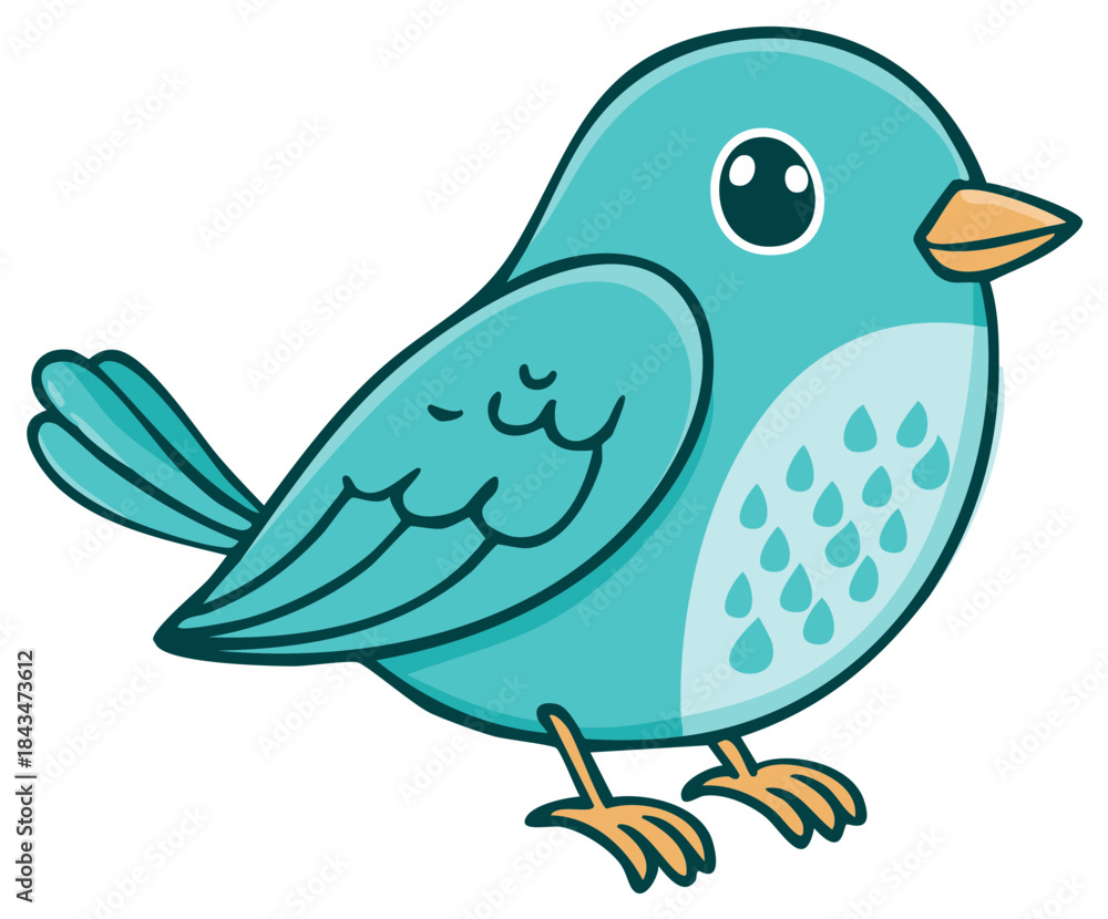 Fototapeta premium Cute cartoon blue bird with a cheerful expression and simple, rounded design