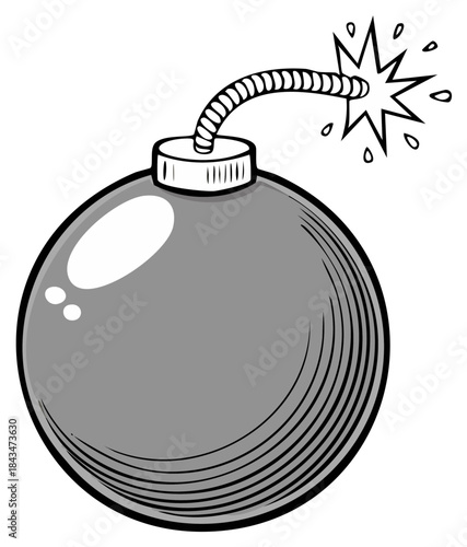 Cartoon bomb with a lit fuse ready to explode