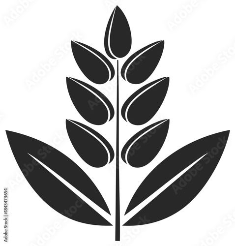 Stylized black wheat grain stalk illustration a symbol of harvest and agriculture