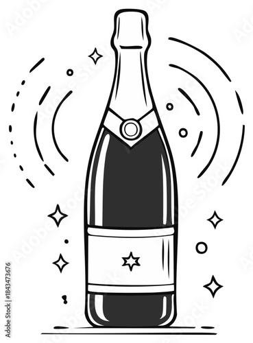 Champagne bottle illustration celebration graphic design element.