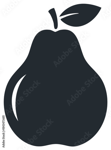 Stylized pear fruit icon with stem and leaf in a flat silhouette design