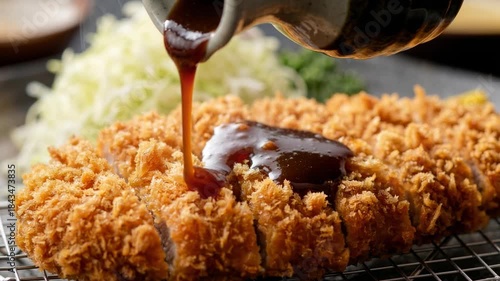 Japanese cuisine Tonkatsu with cabbage and steam