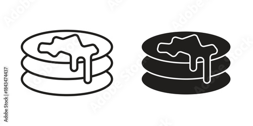 Pancake icons. Solid black silhouette and line art outline. Minimal design element,