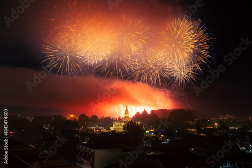Phra That Luang Vientiane Grand Fireworks Display on Laos National Day Celebration (50th Anniversary)