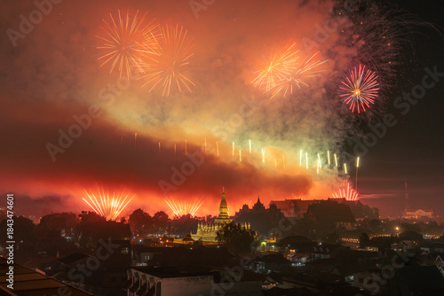 Phra That Luang Vientiane Grand Fireworks Display on Laos National Day Celebration (50th Anniversary)