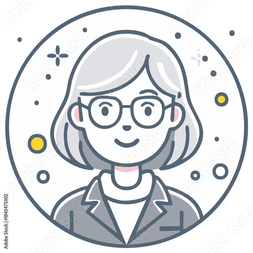 Friendly senior woman with glasses and gray bob haircut in professional attire icon