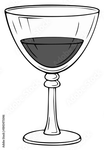 Simple black and white illustration of a glass filled with dark liquid on a white background