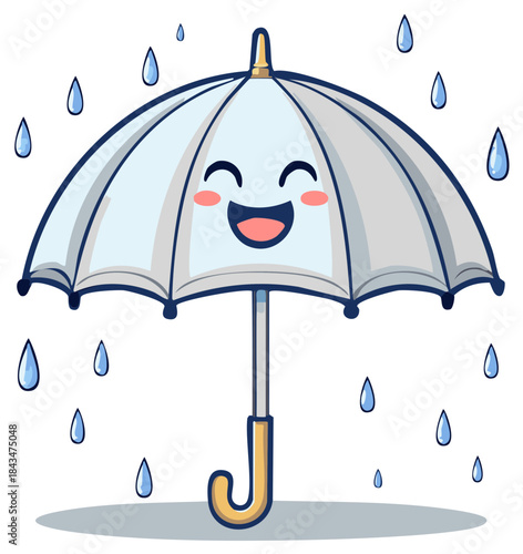 Joyful Umbrella Character with Happy Smiling Face in the Rain Illustration