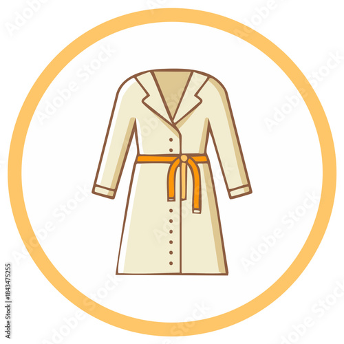 Fashionable Cartoon Trench Coat with Belt in a Decorative Circle Frame