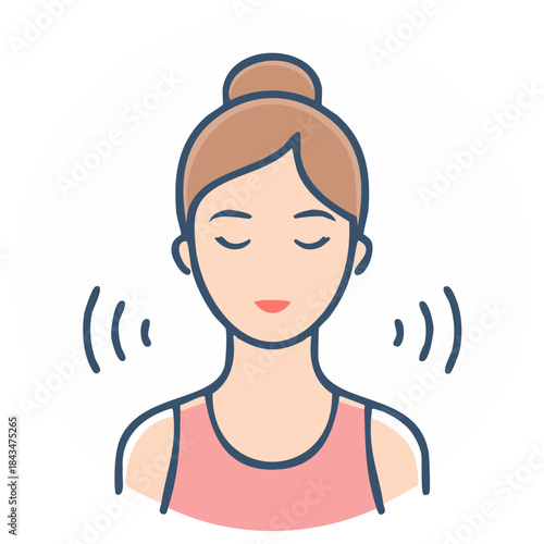 Calm woman with closed eyes and meditation waves expressing mental clarity and peaceful mindfulness, promoting well-being