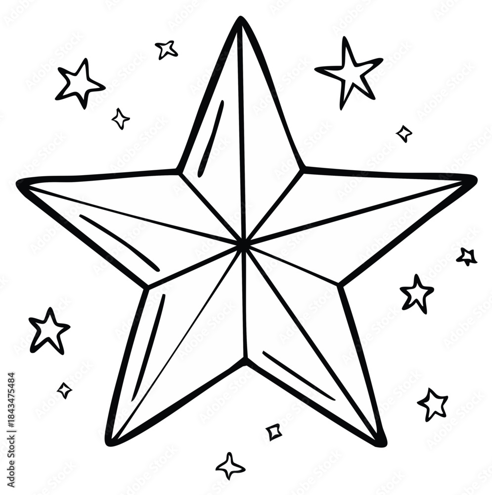 Obraz premium Hand-Drawn Stars Grouping Illustration Black and White Outline Design