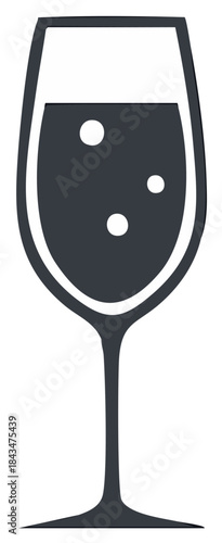 Abstract Dark Grey Outline Of A Wine Glass Filled With Bubbling Liquid