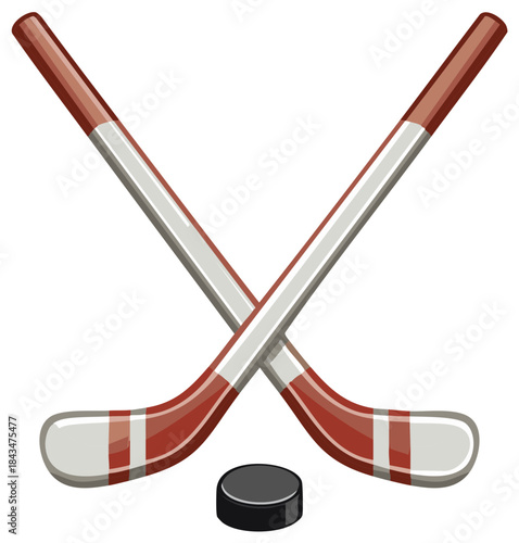 Crossed Hockey Sticks with Puck