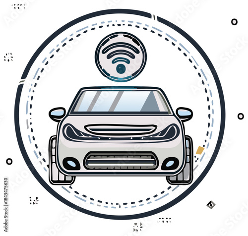 Connected Car Illustration with WiFi Symbol Concept for Digital Automotive Services
