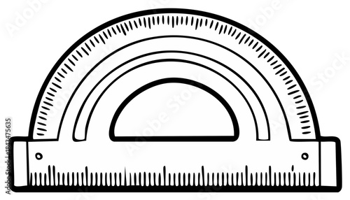 Hand drawn protractor with measuring scales for geometry and education