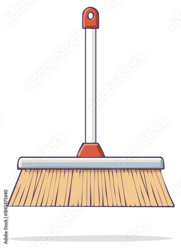 Cartoon illustration of a cleaning broom with a long handle and bristles