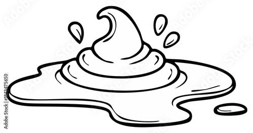 Cartoon Illustration of Liquid Spill with Splatter and Puddle Shape Outline Design