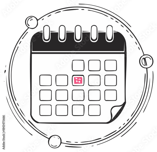 Calendar Page Highlighted Day with Dice Symbol and Doodle Border