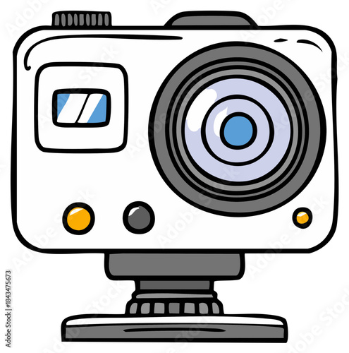 Simple vector illustration of a modern portable action video camera for sports and vlogging