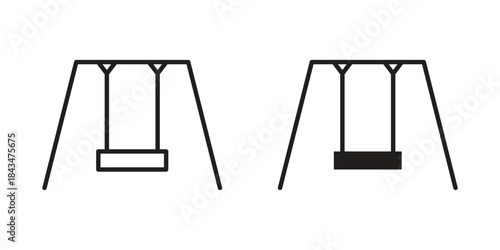 Porch swing icons. Solid black silhouette and line art outline. Minimal design element,
