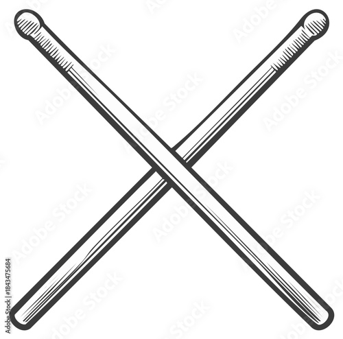 Crossed Drumsticks Illustration for Musical Rhythm Percussion Instruments Graphic Arts