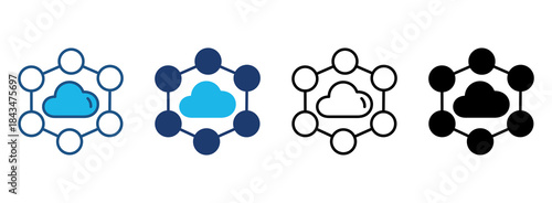 Cloud Connection Icon Set With Multiple Styles. Vector Illustration