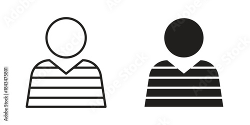 Prisoner icons. Solid black silhouette and line art outline. Minimal design element,