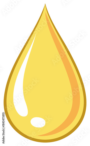 Bright yellow liquid drop with glossy highlights and subtle orange outlines