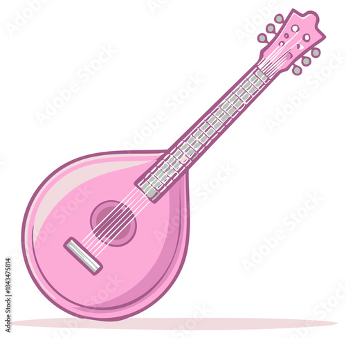 Cute Pink Mandolin Cartoon Illustration Musical Instrument