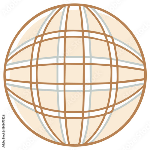 Simplified Globe illustration with latitude and longitude lines in beige and brown