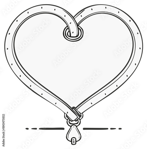 Hand drawn leather belt heart with buckle and pendant line art illustration