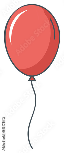 Simple Red Balloon Illustration Floating with String