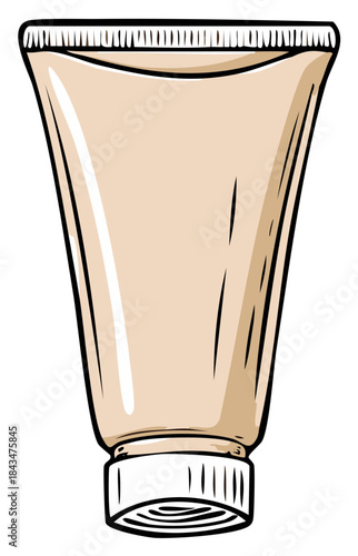 Cartoon illustration of a beige cosmetic tube for cream or lotion product packaging