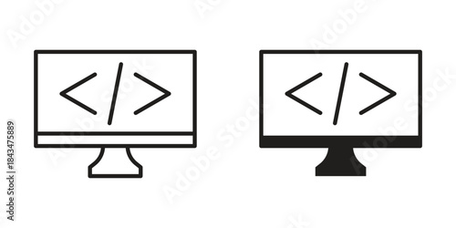 Programmer icons. Solid black silhouette and line art outline. Minimal design element,