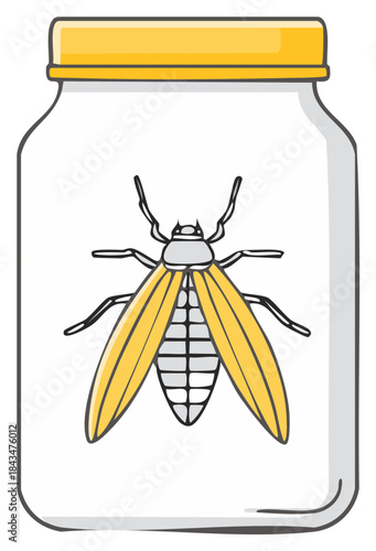 Cartoon Insect in a Jar with Yellow Lid