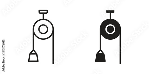 Pulley icons. Solid black silhouette and line art outline. Minimal design element,