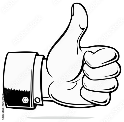 Black and white cartoon hand giving a thumbs up gesture of approval or like