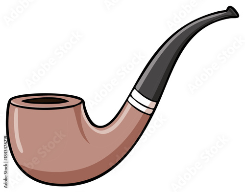 Stylized classic tobacco smoking pipe with brown bowl and dark curved stem illustration